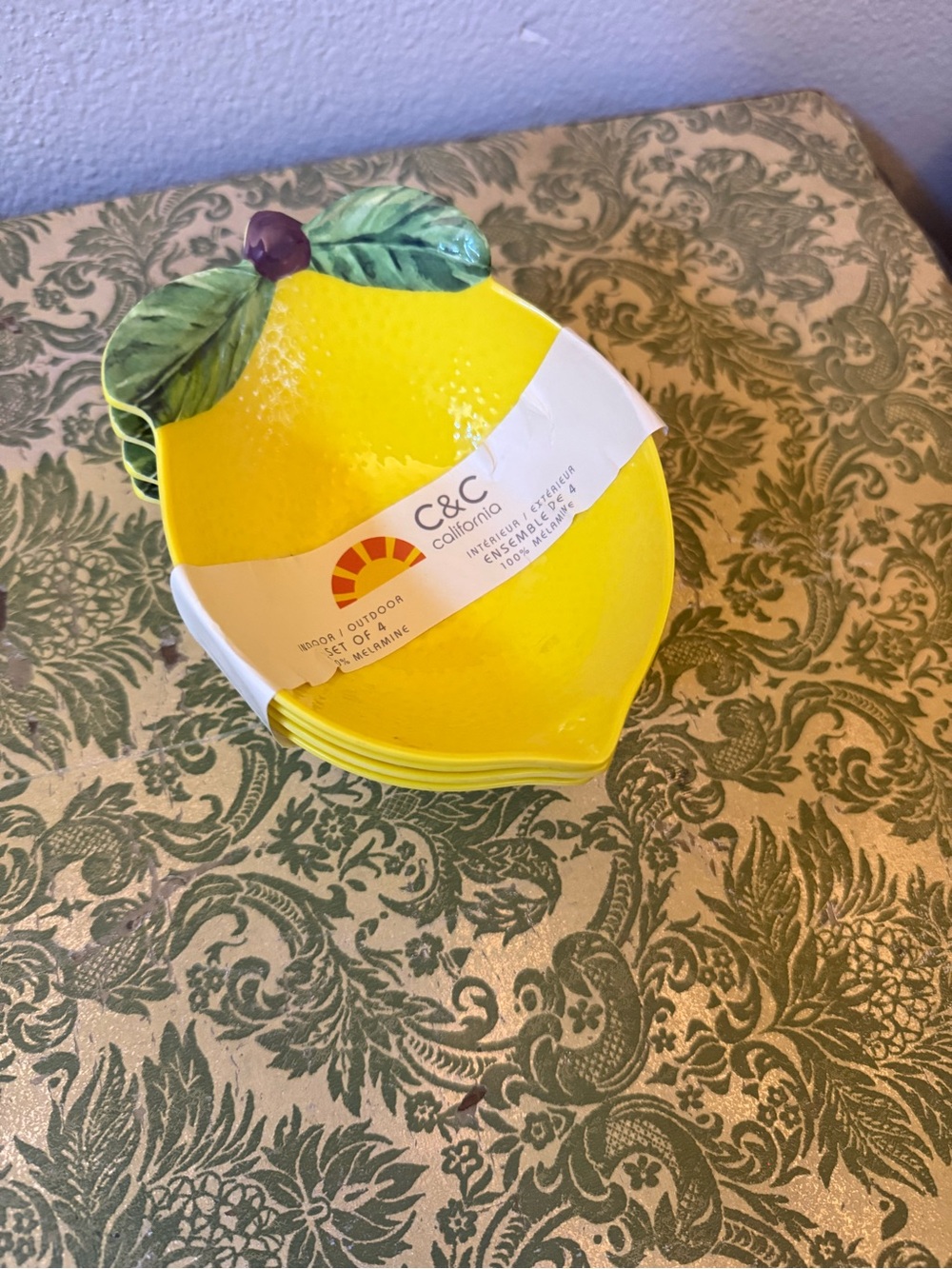 C&C California Yellow Lemon-Shaped Melamine Snack Bowls-Set of 4, new,never used